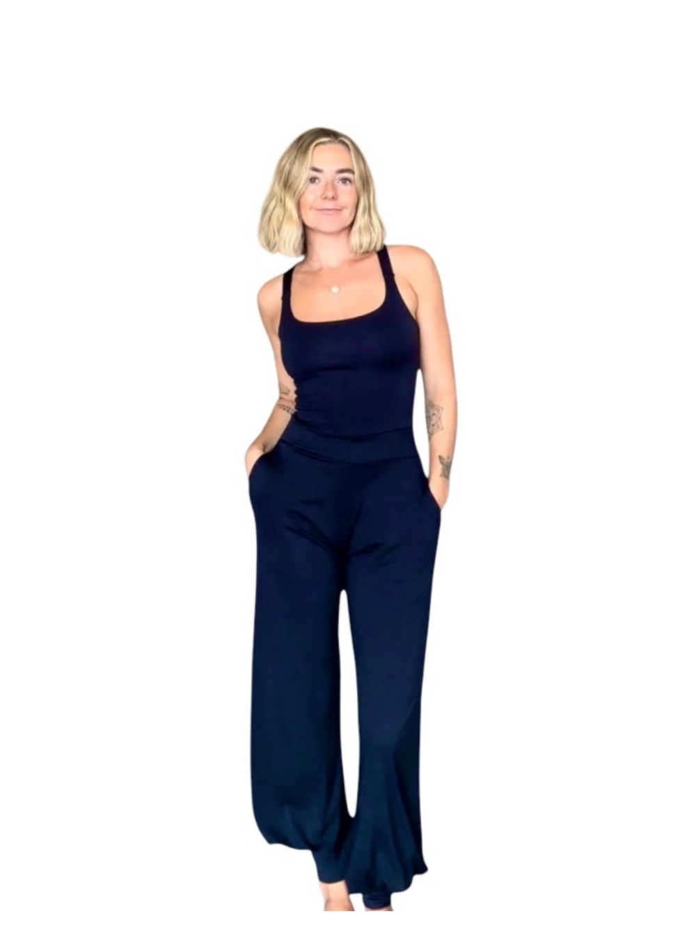 Aria Lattner Navy Blue Everyday Jumpsuit Cuffed Pants, Size Small